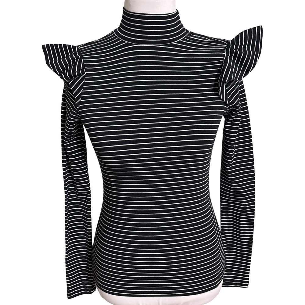 Oak & Trellis Black and White Striped Blouse Women's Elegant